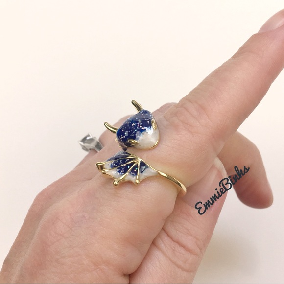 ✨3/$38 New Drip Glaze Glitter Blue Lucky Dragon Adjustable Statement Ring - Picture 6 of 14